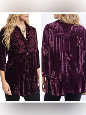 Johnny Was Roberta embroidered velvet smocked  tunic 
NWT